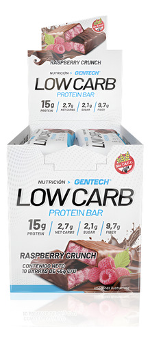 Low Carb Gentech Barra Proteica Sin Tacc Caja Raspberry Raspberry Crunch