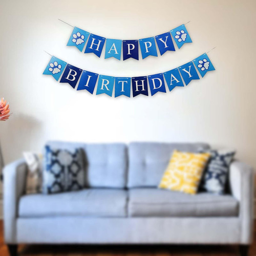 Pancarta De Fiesta De Cumpleaños De Perro Para Adornos Azul