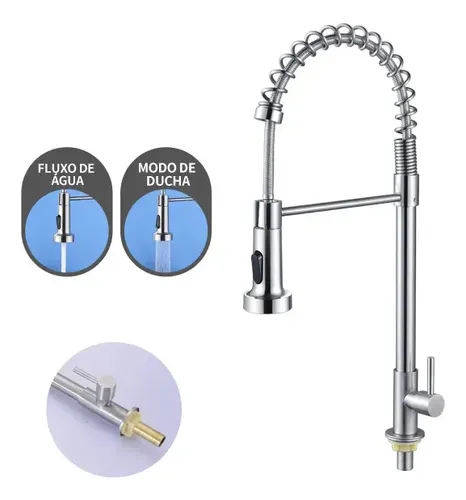 Torneira Flexível Gourmet Bancada Cozinha Aço Inoxidável 304 Prateado Escovado D