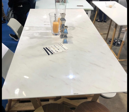 Mesa Arpeggio Vidrio Diseño Carrara Simil Marmol 200x100