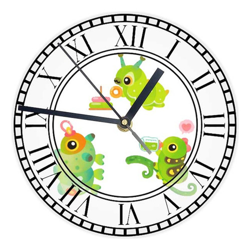Reloj Redondo Madera Brillante Bichos Kawaii Mod 23