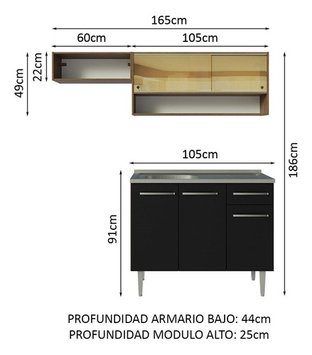 Cocina Integral Completa Modular Madesa Emilly 165cm Mn 01