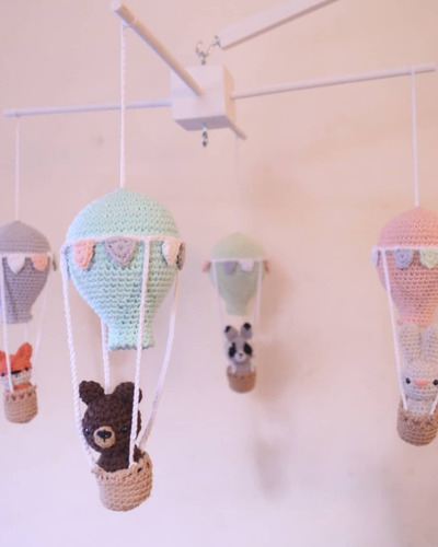 Movil Cuna Tejido Crochet Globos Animales Personalizados