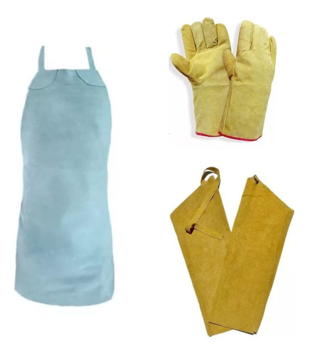 Kit Soldador Cuero Descarne Delantal + Guantes + Mangas