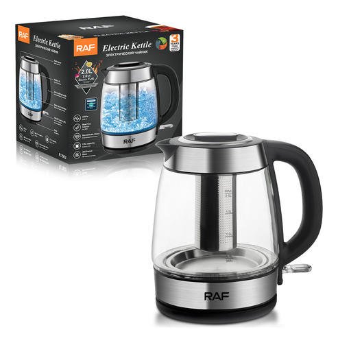 Hervidor Eléctrico Filtro De Té Acero Inoxidable Y Vidrio 2l