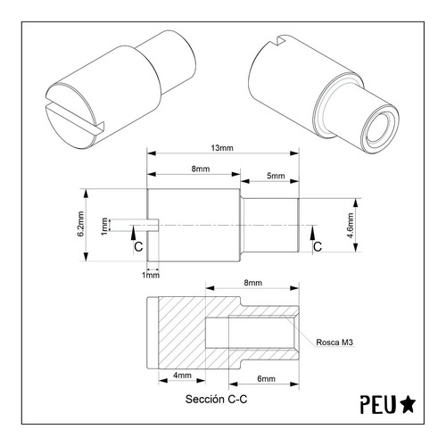 Imagen 4 de 5 de Tornillo Corby Tuerca Hembra Encabar Cuchillos Y Cuchilleria