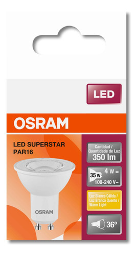 Lámpara Led Dicroica 4w Par 16 Ledvance Osram Color De La Luz Blanco Cálido