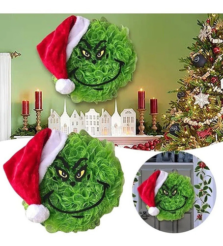 Imagen 3 de 8 de Corona De Navidad Grinch Para Puerta De Entrada