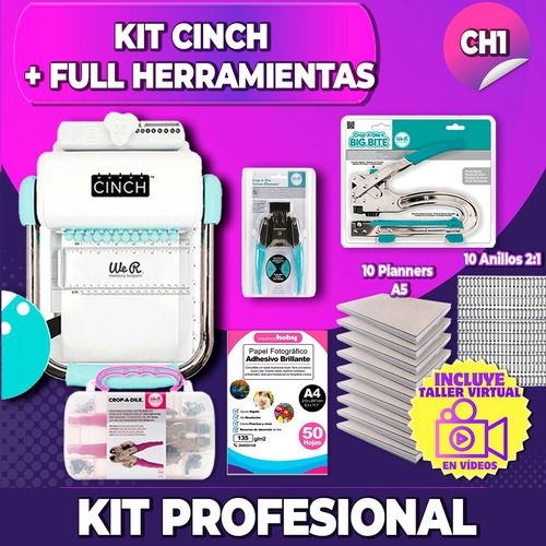 Kit Encuadernadora Cinch Redonda + Herramientas + Insumos