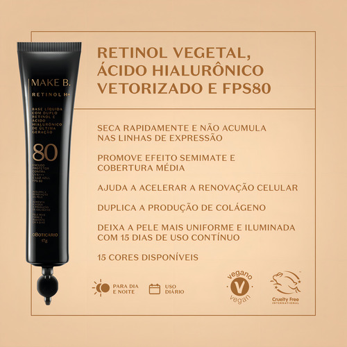 O Boticário Refil Base Líquida Make B. Retinol H - Cor 20