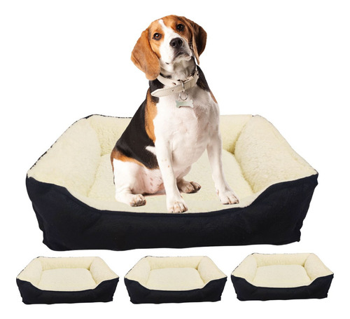 Cama De Pelúcia Fofinha Para Pets Grande 60 X 50 X 16 Cm Cor Preto Desenho Lisa