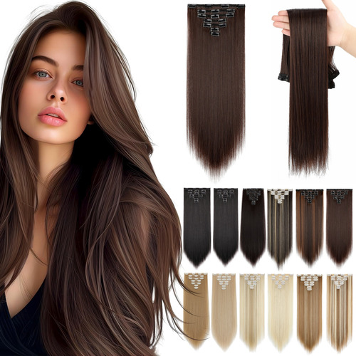 Extensiones De Cabello Con Clip, 7 Piezas, Cabeza Completa,