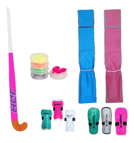 Palo De Hockey Jdh + Prot Bucal + Canilleras Jr + Funda Jr