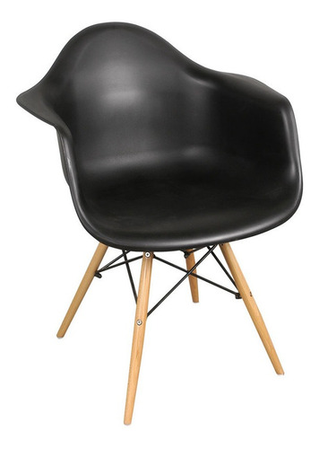Sillones Eames Cocina Comedor Plastico Y Patas De Madera X 2 Asiento Negro