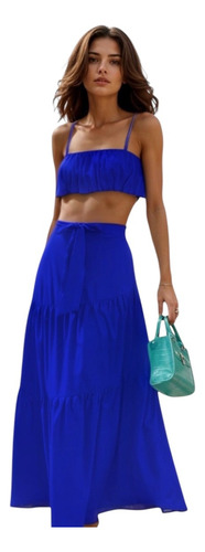 Conjunto Dos Piezas Crop Top Tirante Con Falda Larga Mujer