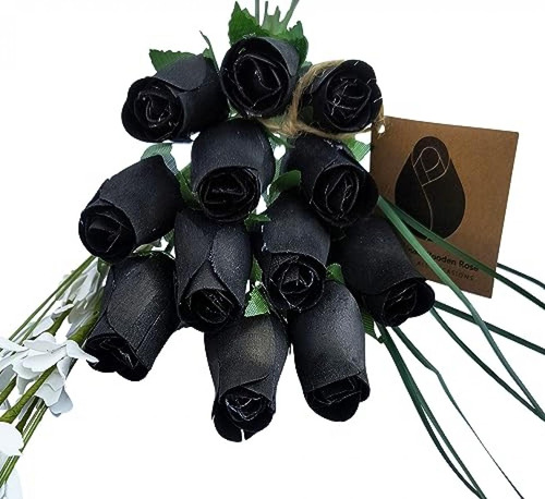 Rosas Artificiales De Madera Negro Ramo 1docena