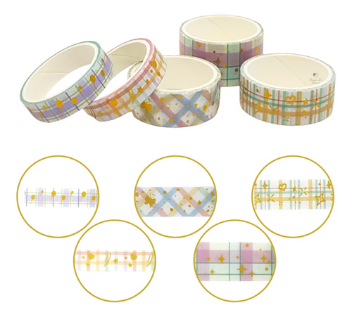 Kit Fita Adesiva Washi Tape Scrap Lilás Xadrez 2m 5 Unidades