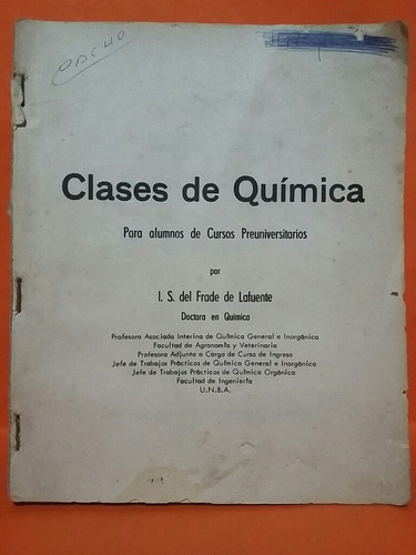 Clases De Química. Por I. S. Del Frade De Lafuente. 