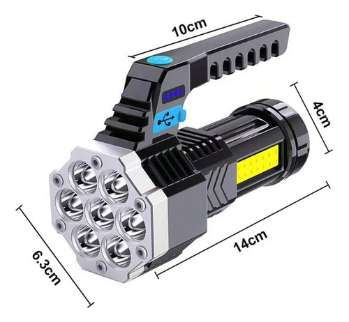 Linterna Led De Alta Luminosidad Con Carga Usb Color Negro