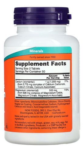 Cálcio E Magnésio Now Foods 500/250mg 100 Tabs Sabor Sem sabor