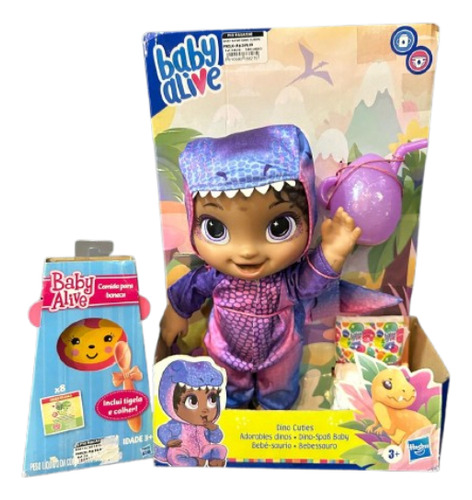 Boneca Baby Alive Dino Cuties Negra Hasbro + Comida P Boneca