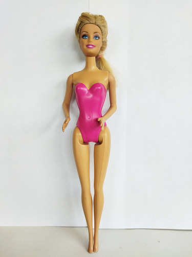 Barbie Rígida Traje De Baño Rosa Rubia Pose Mano 1999