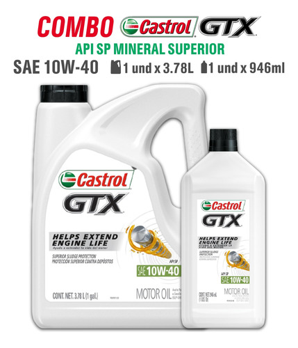 Aceite Mineral 10w40 Castrol Gtx Api Sp Combo 5 Qts/4.73lt  