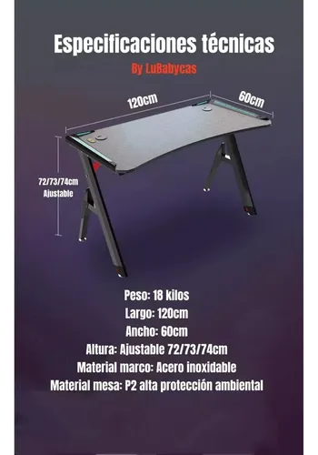 Escritorio Gamer Con Luces 120x60x73cm Negro
