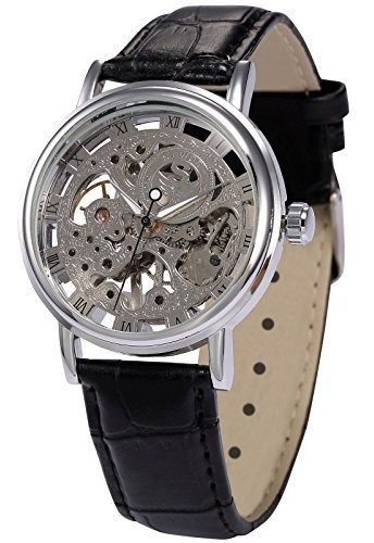 Ampm24 Men's Mechanical Wrist Watch Skeleton Hand Wind Up Le