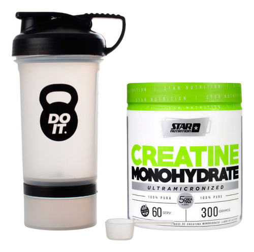 Creatina 300 Grs Star Nutrition + Shaker Flip Con Scoop 5 Gr