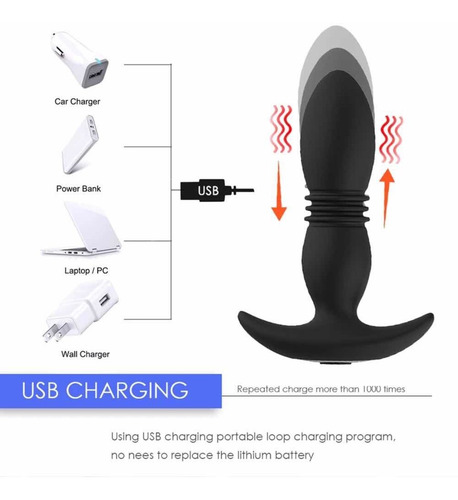 Vibrador Anal Telescópico De Empuje C/ Control 12 Modos Usb