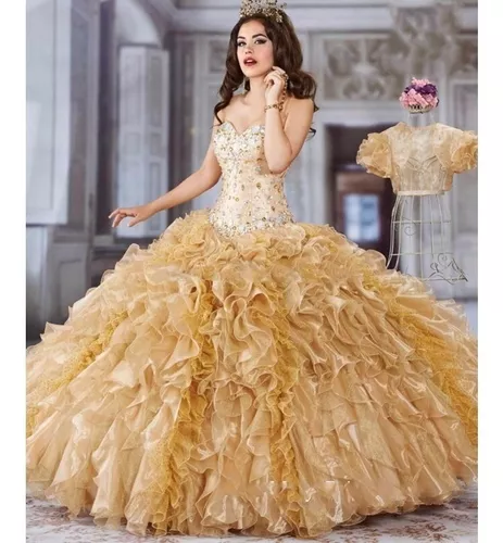 Vestido Xv Años Dorado Confeccionado Por Diseñadora/oferta¡¡ en venta en  Aguascalientes Aguascalientes por sólo $ 4,  Mexico