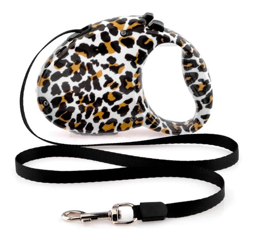 Correa Extensible Mascotas Cordon 5 Mts Leopar Print Premium