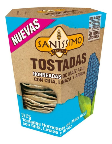6 Pzas Tostadas Saníssimo Horneadas De Maíz Azul Con Chía, L