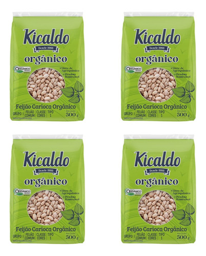 Feijão Carioca Orgânico - Kicaldo 2kg - Kit 04 Pcts De 500g