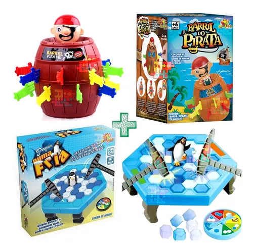 Kit Jogo Pinguim Quebra Gelo + Jogo Pula Macaco + Jogo Pula Pirata Barril -  Desconto no Preço