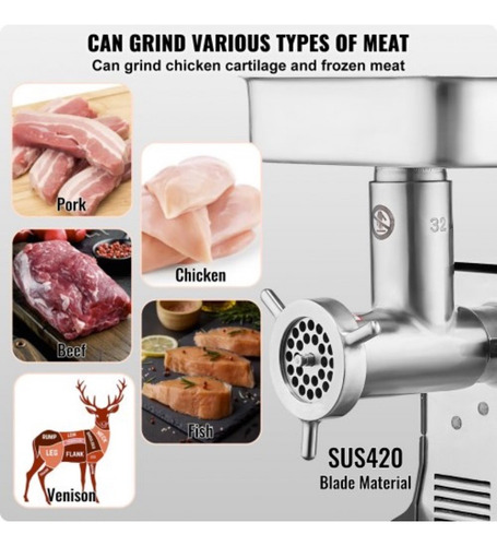 Picadora De Carne Eléctrica Comercial De 21 Libras P/m
