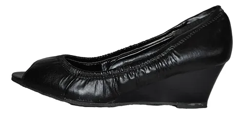 comprar Sandalia Fruncida Negra Taco Corrido