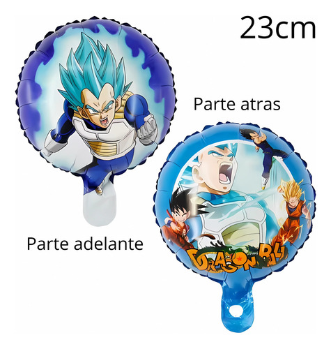 Pack 4 Globos Dragon Ball Z Redondos Metalizados Chicos 23cm Azul Negro Dragon Ball Z