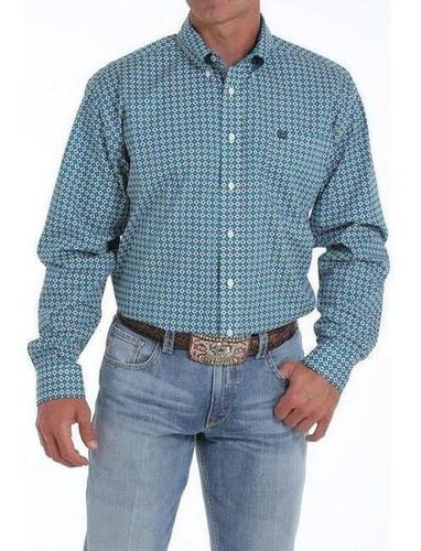 Camisa Masculina Cinch Importada Azul Estampada Manga Longa