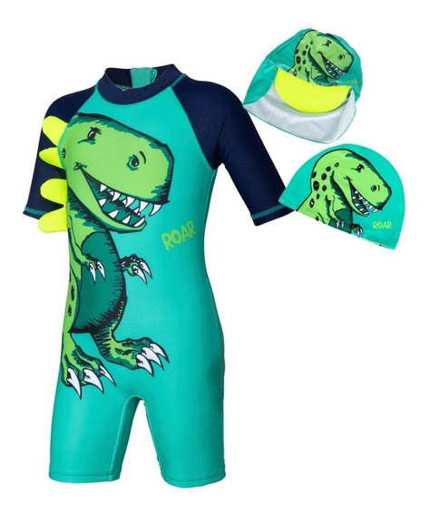 AMZTM Dinosaurios Bañadores para Bebés Niño 3 años Dino Trajes de baño/Bañador de Dos Piezas con Camisa de Manga Corta y Shorts con protección Solar 