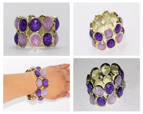 Pulsera Moda Dorado Circulares Lila Y Morado  Pc429