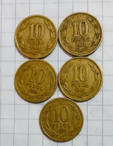 Comprar $ 10 Pesos Chilena Angel Libertad Año 1981, Pack X 5 Un.