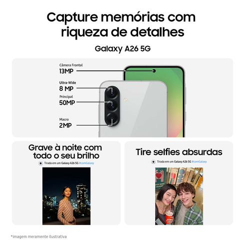 Celular Samsung Galaxy A26 5g 256gb, 8gb Ram, Câmera De 50mp, Ip67, Tela Super Amoled 6.7 , Nfc - Preto