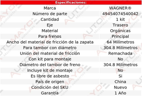 Juego Zapatas Organicas Tra B300 Van L6 3.7l 71-74 Wagner®