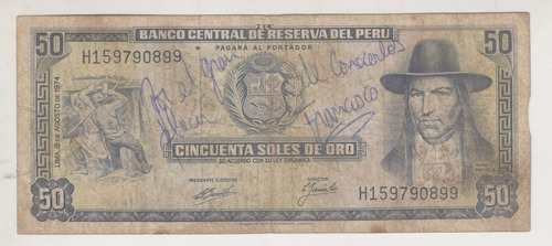 1974 Peru Tupac Amaru Billete De 50 Soles Thomas De La Rue