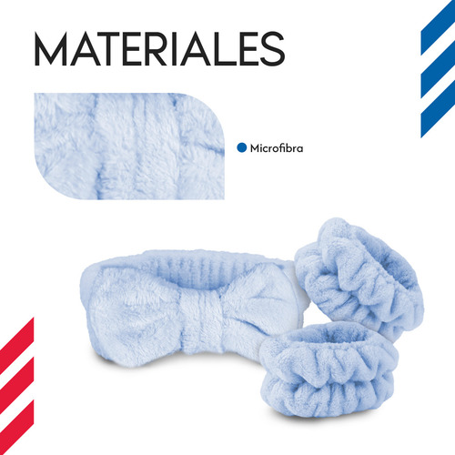 Diler Kit 5 Piezas Diadema Y Muñequeras Para Skincare Maquillaje Mascarilla Spa De Microfibra Con Moño Color Azul Cielo