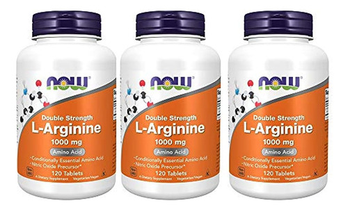 Now Foods L-arginina 1000 Mg, 120 Tabletas (paquete De 3)