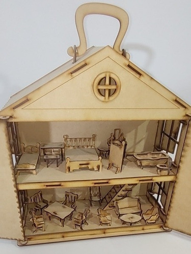 Casita Muñecas Valijita Portatil_20 Muebles_ Placita_juegos