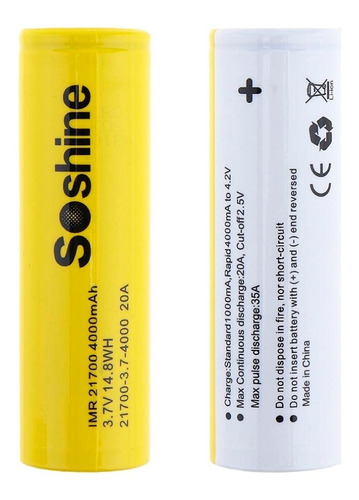 Batería Recargable 21700 Soshine 4000mah Litio 3.7v 1 Unidad